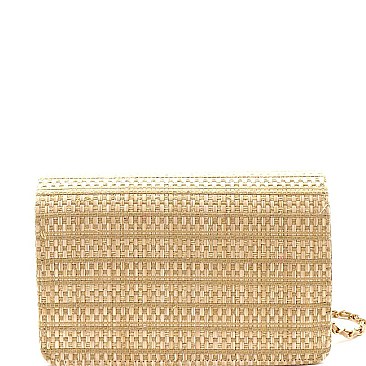 Woven Straw Turn-Lock Flap Shoulder Bag MH-PPC6612