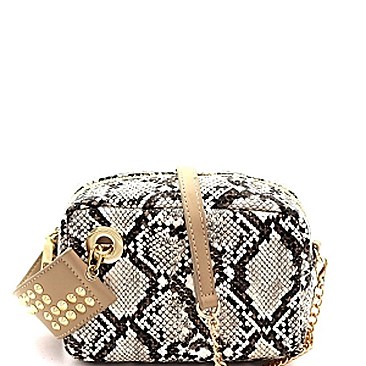 Studded Handle Accent Snake Print Boxy Shoulder Bag MH-PPC6614