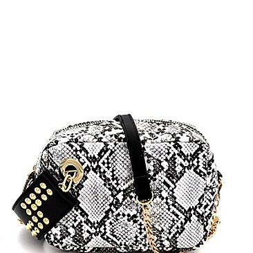 Studded Handle Accent Snake Print Boxy Shoulder Bag MH-PPC6614