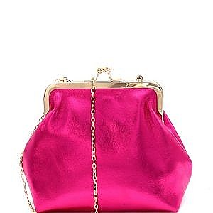 Kiss-Lock Accent Frame Metallic Clutch Shoulder Bag