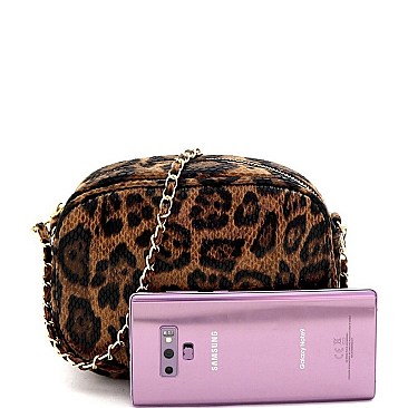 CHAIN STRAP LEOPARD PRINT CROSS BODY & SHOULDER CAMERA BAG