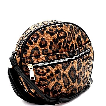 ROUND LEOPARD PRINT WITH TASSEL CROSS SHOULDER BAG