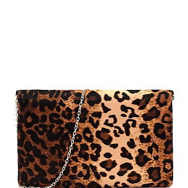 Leopard Print Faux-Suede Envelope Clutch
