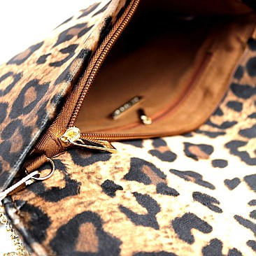 Leopard Print Faux-Suede Envelope Clutch