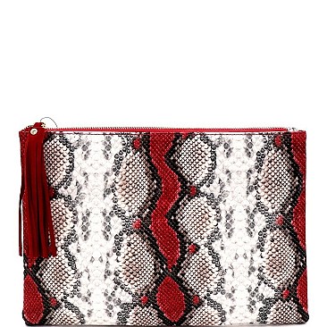 SNAKE PRINT TASSEL CLUTCH