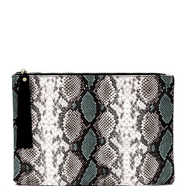 SNAKE PRINT TASSEL CLUTCH