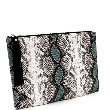 SNAKE PRINT TASSEL CLUTCH