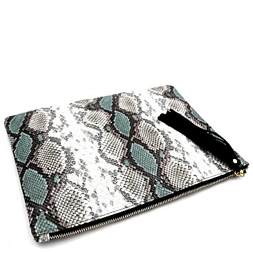 SNAKE PRINT TASSEL CLUTCH