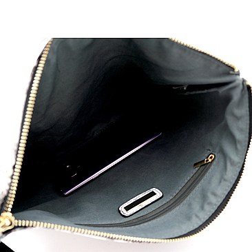 Oversized Tassel Accent Snake Print Hand Clutch