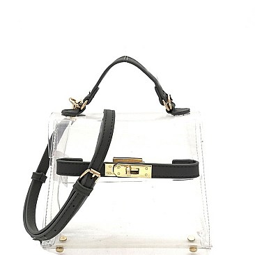 MEDIUM TRANSPARENT TURN-LOCK SATCHEL