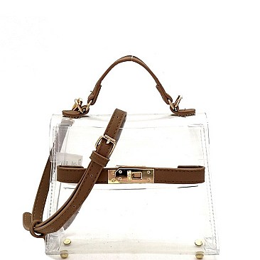 MEDIUM TRANSPARENT TURN-LOCK SATCHEL