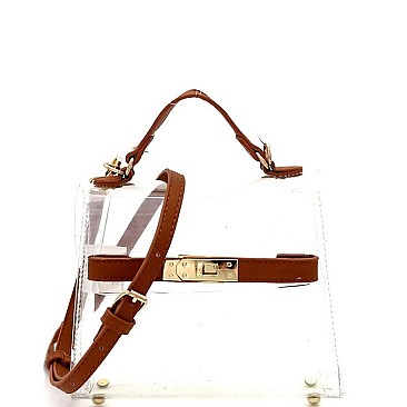 MEDIUM TRANSPARENT TURN-LOCK SATCHEL