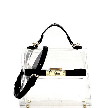 MEDIUM TRANSPARENT TURN-LOCK SATCHEL