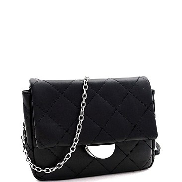 METALLIC CHAIN QUILTED CROSS BODY SHOULDER BAG