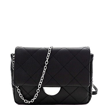 METALLIC CHAIN QUILTED CROSS BODY SHOULDER BAG