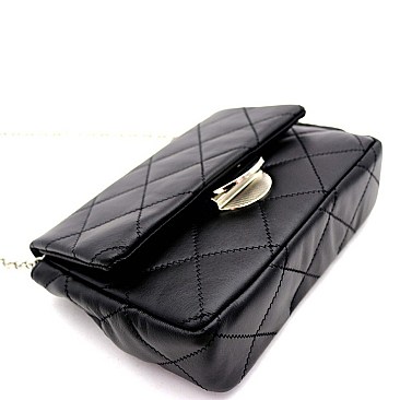 METALLIC CHAIN QUILTED CROSS BODY SHOULDER BAG