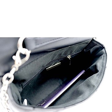 METALLIC CHAIN QUILTED CROSS BODY SHOULDER BAG