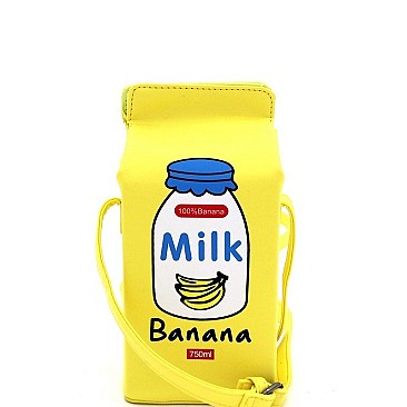 NOVELTY BANANA MILK CARTON CROSS BODY