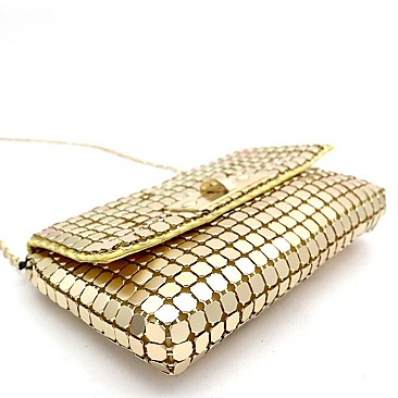 TURN-LOCK METALLIC MESH FLAP SHOULDER BAG