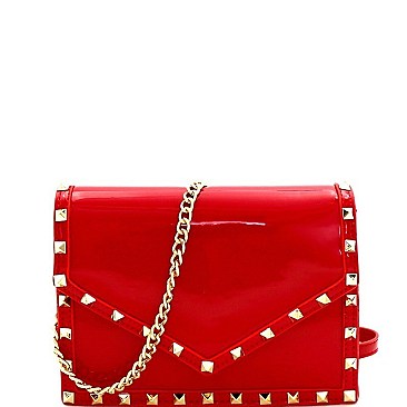 Flap Pyramid Stud Accent Patent Shoulder Bag