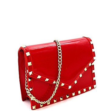 Flap Pyramid Stud Accent Patent Shoulder Bag