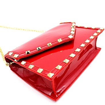 Flap Pyramid Stud Accent Patent Shoulder Bag