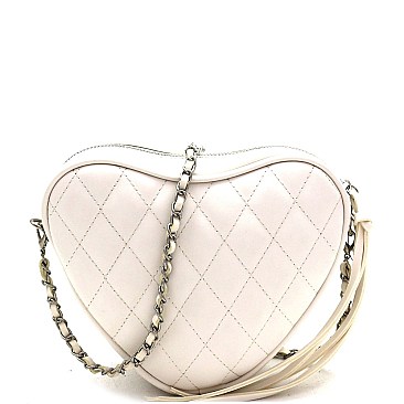 Heart-Shape Quilted Chain Cross Body Shoulder Bag