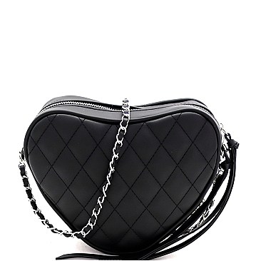 Heart-Shape Quilted Chain Cross Body Shoulder Bag