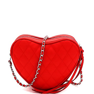 Heart-Shape Quilted Chain Cross Body Shoulder Bag