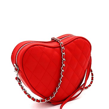 Heart-Shape Quilted Chain Cross Body Shoulder Bag