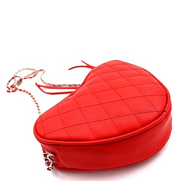 Heart-Shape Quilted Chain Cross Body Shoulder Bag