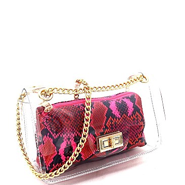 2 in 1 Transparent Snake Print Shoulder Bag