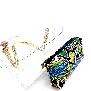 2 in 1 Transparent Snake Print Shoulder Bag