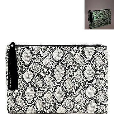 Luminescent Snake Print Large Hand Clutch