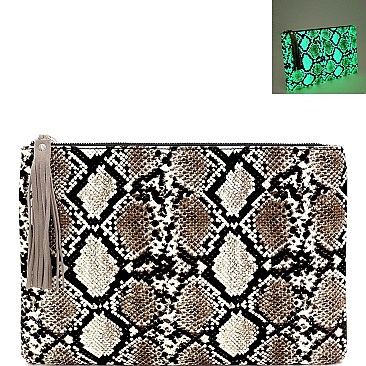 Luminescent Snake Print Large Hand Clutch