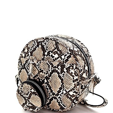 Round Snake Print Shoulder Bag with Coin Purse