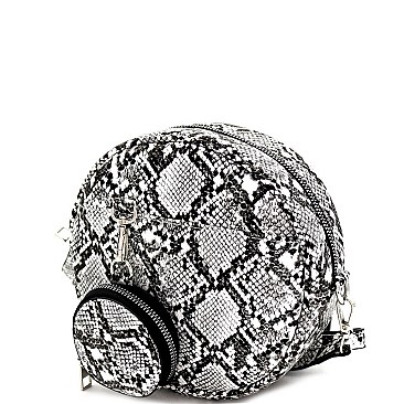 Round Snake Print Shoulder Bag with Coin Purse