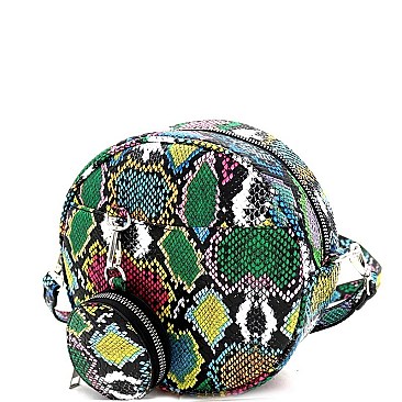 Round Snake Print Shoulder Bag with Coin Purse