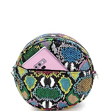 Round Snake Print Shoulder Bag with Coin Purse
