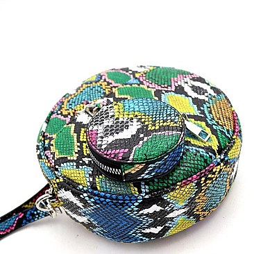 Round Snake Print Shoulder Bag with Coin Purse
