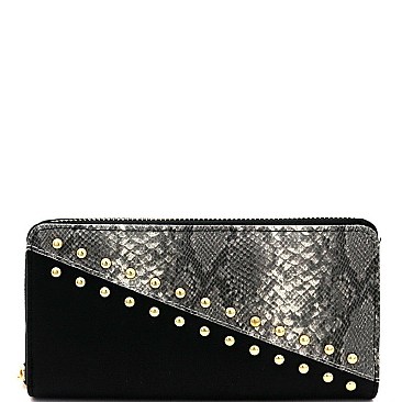 STUDDED DIAGONAL SNAKE ACCENT WALLET