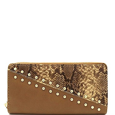 STUDDED DIAGONAL SNAKE ACCENT WALLET