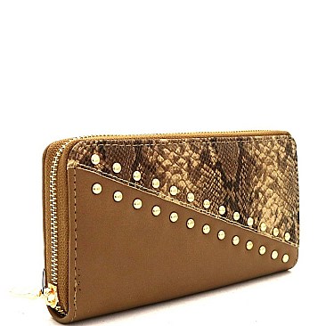 STUDDED DIAGONAL SNAKE ACCENT WALLET