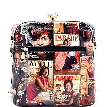 MAGAZINE PRINT DIAMOND-TOP METAL FRAME Bag RZ-PQ030