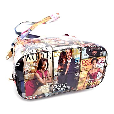 MAGAZINE PRINT DIAMOND-TOP METAL FRAME Bag RZ-PQ030