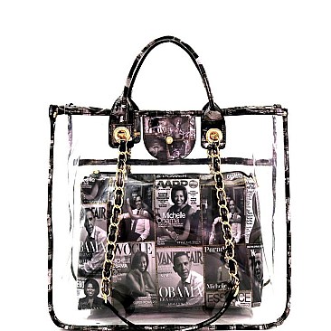 Michelle Obama Trendy Style 2 in 1 Transparent Clear Satchel