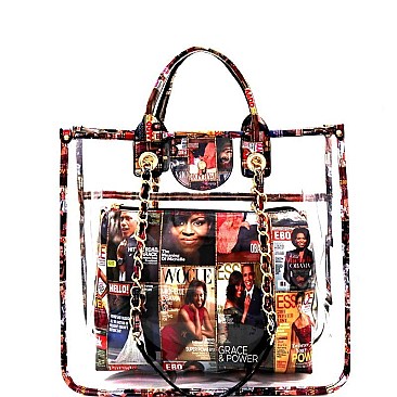 Michelle Obama Trendy Style 2 in 1 Transparent Clear Satchel