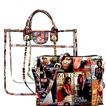 Michelle Obama Trendy Style 2 in 1 Transparent Clear Satchel