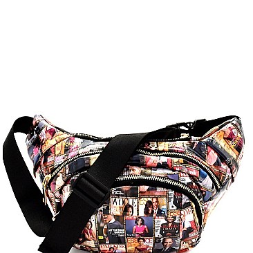 Magazine Print Multi-Pocket Patent Fashion Fanny Pack  MH-PQS005