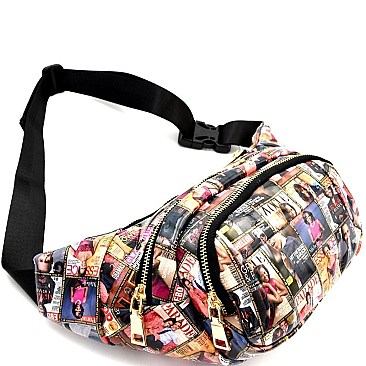 Magazine Print Multi-Pocket Patent Fashion Fanny Pack  MH-PQS005